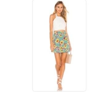 Flynn Skye~Floral Mini Skirt~Green Yellow Pink A-Line~Size M (Runs Small)